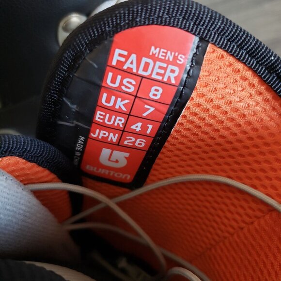 Burton Fader Matrix 2 Lace Snowboarding Boots Black/Grey/Orange Size Men's 8 - Picture 11 of 12